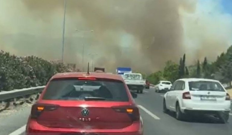 Manisa'da otoyol kenarında yangın